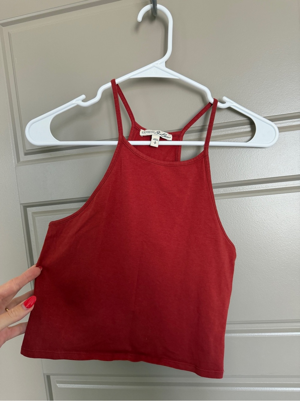 Express Red High-Neck Crop Tank